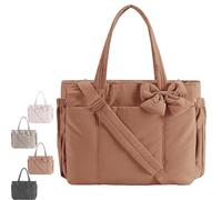 Générique Lightweight Crush Bow Tote Bag for Women, Crush Bow Tote Bag, Suitable for Women's for Work, Travel, Beach, Shopping (Brown)