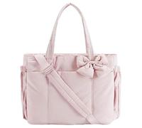 Générique Lightweight Crush Bow Tote Bag for Women, Puffy Bow Quilted Shoulder Bag for Work, Travel, Beach, Shopping (Pink)