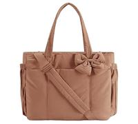 Générique Lightweight Crush Bow Tote Bag for Women, Puffy Bow Quilted Shoulder Bag for Work, Travel, Beach, Shopping (Brown)