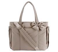 Générique Lightweight Crush Bow Tote Bag for Women, Puffy Bow Quilted Shoulder Bag for Work, Travel, Beach, Shopping (Gray)