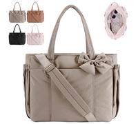 Générique Lightweight Crush Bow Tote Bag for Women, Puffy Quilted Bow Tote Bags for Work, Travel, Beach, Shopping (Gray)