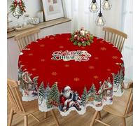 Générique Likewised Christmas Tablecloth, Joyful Festive Classic Christmas Tablecloth, Christmass Tablecloths Round&Rectangular, Washable for Party Picnic Dinner (Round)