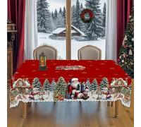 Générique Likewised Christmas Tablecloth, Joyful Festive Classic Christmas Tablecloth, Christmass Tablecloths Round&Rectangular, Washable for Party Picnic Dinner (Square)