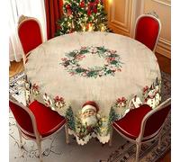Générique Likewised Christmas Tablecloth, Red Snowman Deer Tree Festive Design, Washable Table Cover for Holiday Dining, Party, Home Decor (C,60inch Round)
