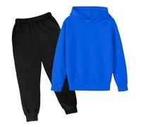 Générique Lingerie Fille décontracté Couleur Unie à Manches Longues Pull Capuche Sweat survêtement Pantalons de Unisexe 2 PC Ensemble Combinaison Pantalon(Bleu,13-14 Years)