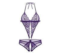 Générique Lingerie Sexy Blanc Deep Women's Lingerie Bodysuit V-Neck Panier Lingerie (Purple, XL)