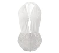 Générique Lingerie Sexy,Deep Women Bodysuit Jumpsuit Teddy V-Neck Lingerie Dentelle Backless Sexy (White, XL)
