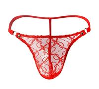 générique Lingerie Sexy pour Hommes sous-vêtements Dentelle Maillage G-String Strings Culottes Briefs String Ficelle Lot (Red, M)