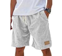 Générique Lininco Mens Shorts, Men's Breathable Linen Loose, Fashionable & Casual, Embroidered Logo, for Daily, Holiday, Travel (White,4TG)
