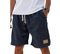Générique Lininco Mens Shorts, Men's Breathable Linen Loose, Fashionable & Casual, Embroidered Logo, for Daily, Holiday, Travel (Navy,4TG)