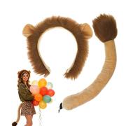 Générique Lion Costume 2 Pieces - Soft Realistic Adjustable Christmas | Lion Headband Tail Costume Halloween Christmas Party School Classroom Theater Carnival Zoo Festival