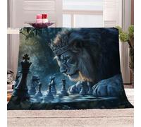 Générique Lion Jouant Aux échecs Plaid Couverture Polaire Flanelle en Microfibre,Jeté de Canapé 150x200 Animal,Plaid Chaud et Doux en Peluche