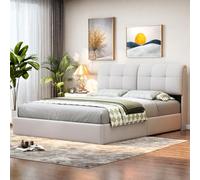 Générique Lit 140 x 200, Lit Coffre avec LED Réglable, Cadre de Lits avec Sommier à Lattes, Lits Flottant Rembourré pour Adultes et Adolescents, Blanc, Velours, sans Matelas