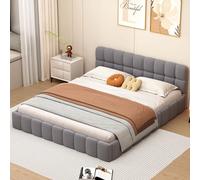 Générique Lit 160x200 avec Sommier, Tête de Lit Capitonnée et Coffre Rangement en Lin Gris, pour Chambre Adulte/Adolescent, Lin, sans Matelas