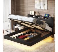 Générique Lit 160x200 cm avec Sommier et LED et USB, Lit Coffre 2 Personnes 160x200 avec Tete de lit escamotable et Espace de Rangement, pour Adultes et Adolescents (160x200 cm)