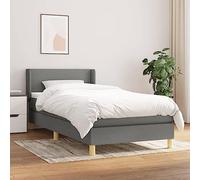 Générique Lit à sommier à Lattes avec Matelas et surmatelas en Tissu Gris foncé et Blanc, Structure Robuste en Bois, 80x200 cm - Confort Optimal et Design élégant pour Toute Chambre
