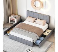 Générique Lit Capitonné 180x200 cm avec 4 Tiroirs et Grand Rangement, Lit Double avec Dossier et Sommier à Lattes, 2 Personnes, Velours, Gris (180x200 cm)