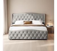 Générique Lit Coffre 140x190 avec Hydraulique Rangement, Lit Double Rembourré 140x190 cm avec Tete de lit et sommier à Lattes, Velours-sans Matelas,Gris