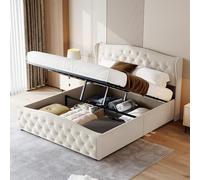 Générique Lit Coffre 140x190 cm avec Tete de lit et sommier à Lattes, Lits Capitonnée Double Réglable en Hauteur, avec Hydraulique Rangement sous Lits,Rivet Velours-sans Matelas,Beige