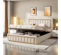Générique Lit Coffre 140x200 avec Tete de lit et sommier à Lattes, Lit Double Rembourré 140x200 cm avec Hydraulique Rangement,Bords Verticaux Dorés,Velours-sans Matelas
