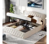 Générique Lit Coffre 160x200 cm, Lit Rembourré Double avec Rangement, Hydraulique avec sommier à Lattes, Velours, 2 Personnes pour Adultes et Adolescents, sans Matelas (Beige, 140x200 cm)