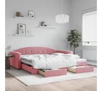 Générique Lit de Jour avec gigogne et tiroirs Rose 100x200 cm Velours,Lits & Accessoires,Lits & Cadres de lit-3197359