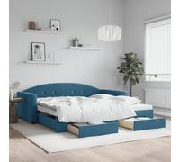 Générique Lit de Jour avec gigogne et tiroirs sans Matelas Bleu 100x200cm,Lits & Accessoires,Lits & Cadres de lit-3197355