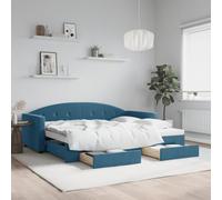 Générique Lit de Jour avec gigogne et tiroirs sans Matelas Bleu 90x200 cm,Lits & Accessoires,Lits & Cadres de lit-3197348