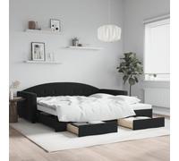 Générique Lit de Jour avec gigogne et tiroirs sans Matelas Noir 100x200cm,Lits & Accessoires,Lits & Cadres de lit-3197360