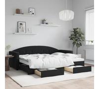 Générique Lit de Jour avec gigogne et tiroirs sans Matelas Noir 80x200 cm,Lits & Accessoires,Lits & Cadres de lit-3197346
