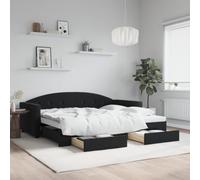 Générique Lit de Jour avec gigogne et tiroirs sans Matelas Noir 90x200 cm,Lits & Accessoires,Lits & Cadres de lit-3197353