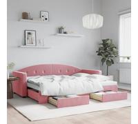 Générique Lit de Jour avec gigogne et tiroirs sans Matelas Rose 80x200 cm,Lits & Accessoires,Lits & Cadres de lit-3197345