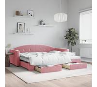 Générique Lit de Jour avec gigogne et tiroirs sans Matelas Rose 90x200 cm,Lits & Accessoires,Lits & Cadres de lit-3197352