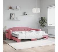 Générique Lit de Jour avec gigogne sans Matelas Rose 90x200 cm,Lits & Accessoires,Lits & Cadres de lit-3197304