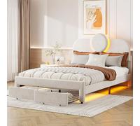 Générique Lit Double, 140x200 cm tapissé, avec Deux tiroirs au Pied du lit, avec sommier à Lattes, adapté aux Adolescents, Blanc, sans Matelas