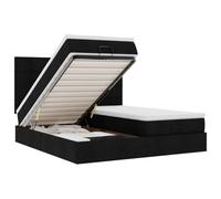 Générique Lit Double Coffre Matelas Ressorts Ensachés Surmatelas Inclus Structure Métal Bois Chambre à Coucher, Noir, 180 x 200 cm, Bloc avec carrés