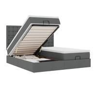 Générique Lit Double Coffre Matelas Ressorts Ensachés Surmatelas Inclus Structure Métal Bois Chambre à Coucher, Gris foncé, 160 x 200 cm, Boutons