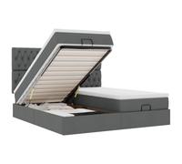 Générique Lit Double Coffre Matelas Ressorts Ensachés Surmatelas Inclus Structure Métal Bois Chambre à Coucher, Gris foncé, 200 x 200 cm, Design touffeté