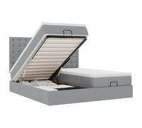 Générique Lit Double Coffre Matelas Ressorts Ensachés Surmatelas Inclus Structure Métal Bois Chambre à Coucher, Gris Clair, 200 x 200 cm, Boutons