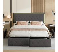 Générique Lit Double rembourré 140x200 cm avec sommier éclairage LED, Lit 2 Personnes avec 4 tiroirs et réglable Tête de lit,en PU, pour Adultes et Adolescents (Gris, 140X200cm)