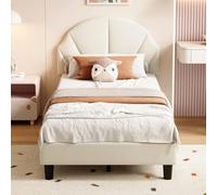 Générique Lit Fille 90x200 cm avec Sommier à Lattes,Tête de lit Réglable en Hauteur,en Forme de Coquillage,Lit Simple Enfant Fille en Velours,Beige(Beige, 90_x_200_cm)