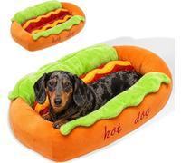 Générique Lit Hot Dog pour Petit Chien et Chat, Adorable Panier Animal en Peluche avec Coussin Amovible Lavable, nid Chaud et Doux pour Teckel, Chiot et Chaton (S)
