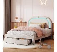 Générique Lit Princesse 140x200cm, lit Double avec tiroirs au Pied du lit, tête de lit avec lumières LED, sommier à Lattes en Bois Massif, matière Velours Doux pour la Peau, sans Matelas