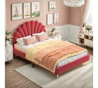 Générique Lit rembourré 140x200 cm pour Enfant Lit Double pour Fille Adolescent avec tête de lit en Forme de Fleur et sommier à Lattes Cadre Delit rembourré, Velours, Bordeaux,sans Matelas