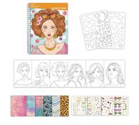 Générique Livre Autocollants Design Mode - Kit Arts Artisanat DIY pour Filles | Ensemble Activité Habillage Princesse | Créez Vos Tenues Carnet Croquis avec Pochoirs - Jouet Voyage Cadeau pour Enfant