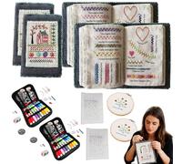 Générique Livre de points de broderie à faire soi-même, kit de couture et livre de points de broderie, 86 pièces de fil 18 couleurs, 138 motifs, idéal pour les débutants et les passionnés (2 set)