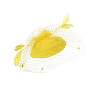 Générique Long Bleu Et Blanc Fascinators pour Femmes thé Chapeau Plumes Pince à Cheveux pour Mariage et église Nœud Bois Rouge (Yellow, One Size)