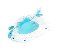 Générique Long Bleu Et Blanc Fascinators pour Femmes thé Chapeau Plumes Pince à Cheveux pour Mariage et église Nœud Bois Rouge (Sky Blue, One Size)