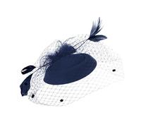 Générique Long Bleu Et Blanc Fascinators pour Femmes thé Chapeau Plumes Pince à Cheveux pour Mariage et église Nœud Bois Rouge (Navy, One Size)
