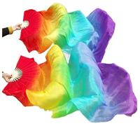 Générique Long éVentail en Soie,Voile Eventail de Danse 1 Paire/2 pièces de voiles Danse du Ventre en Soie véritable, Taille Classique, Voile Bambou, Accessoires Spectacle Populaires(Color 13,210CM)